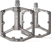 Road/Mountain Bike Pedals - 3 Bearings Bicycle Pedals - 9/16” CNC Machined Flat Pedals with Removable Anti-Skid Nails (Titanium)