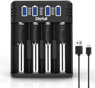 Dlyfull 18650 Battery Charger, Fast Universal Charger for 3.7V Li-ion IMR INR ICR 21700 10340 17335 17670 18500 18700 20700 26650 and 1.2V Ni-MH/CD AAAA AAA AA A C SC Rechargeable Batteries (4 Bay)