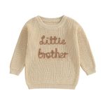 PanLidapan Brother Matching Clothes Embroidery Big Little Brother Jumper Knitted Sweater Kid Toddler Baby Boy Pullover Top (Little Brother Khaki, 0-3 Months)