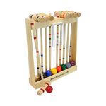 AmishToyBox.com Deluxe Croquet Game Set - 8 Player - with Wooden Stand (Eight 32" Handles)