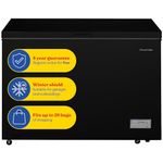 Russell Hobbs Free Standing Chest Freezer, 300 Litres, Low Noise, Garage Safe, Counterbalance Lid, Front Drain Hole, 1.8m Cord, Castor Wheels, 5 Year Registered Guarantee Black, RH300CF201B