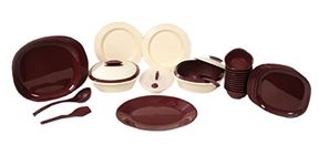 Signoraware Square Plastic Dinner Set, 36-Pieces, Maroon