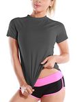 BUBBLELIME Short Sleeve Rashguard for Women UPF 50+ Sun Protection Swim Shirts Swimsuit Swim Top Surfing Swimwear - gray - Large