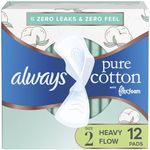 Always, Pure Cotton With Flexfoam Pads For Women, Size 2, Heavy Absorbency With Wings, 12 Count