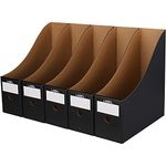 Magazine Holder Organizer Office File Holder Cardboard File Folders Paper Storage Box Catalog Racks Collapsible File Folder Racks for A4 Size Document with Labels (Black 5 Pack)