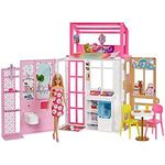 Barbie Dollhouse Playset with Barbie Doll & House with 2 Levels & 4 Play Areas, Fully Furnished, with Pet Puppy & Accessories, Gift for Kids 3 Years Old and Up, HCD48