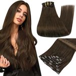 Full Shine 20" 7Pcs Full Head Clip in Hair Extensions Real Hair for Women Short Hair Double Weft Clip in Hair Extensions Natural Hair Best Clip Extensions Color #4