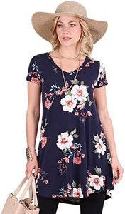 Popana Womens Short Sleeve Summer Tunic Tops to Wear with Leggings Loose Fit Plus Size Made in USA 3X ST94 Floral