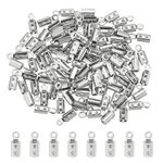 UNICRAFTALE 100pcs Folding Crimp Ends Crimps Ends Fold Over Cord Ends 2.5mm Inner Dia Terminators Clamp End Tips Jewelry Finding Kit for Bracelets, Stainless Steel Color