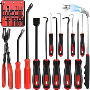 XBVV 13 Pcs Precision Pick and Hook Set with Scraper, Clip Pliers, Fastener Remover and Magnetic Telescoping Tool Kit for Remove Automotive,Upholstery and Electronics Maintenance Pick Tools