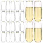 Hotder-24 x Plastic Champagne Flutes Gold Rimmed, 9oz/250ml Plastic Cocktail Glasses,Stemless Plastic Wine Glasses for Birthday Wedding Garden BBQ Parties