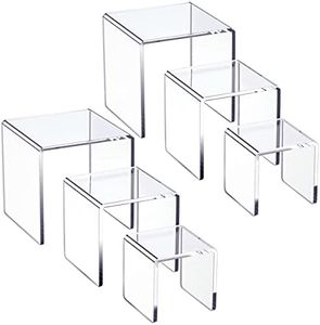 HIIMIEI Clear Acrylic Display Risers 2 Sets, 3-Tier Risers Stands Showcase for Amiibo Funko Pop Figures, Dessert, Jewelry-3"x4"x5"