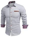 COOFANDY Men Denim Shirts Regular-fit Long Sleeve Button Front Shirt Casual Dress Shirt White