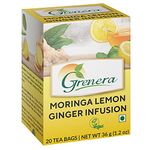 Grenera Moringa Lemon Ginger Infusion Tea 20 Bags | Caffeine Free, Staple Free, Made With naturally Grown Moringa Leaves