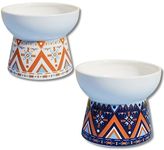 KUTKUT 2 Set Ceramic Small Dogs Food Or Water Bowl,Raised Cat Feeder Dishes With Stand,Elevated Pet Food Bowl For Cats,Stress Free Backflow Prevention&Anti Vomiting,?12.5 cm,H_11 cm,W_12.5 cm