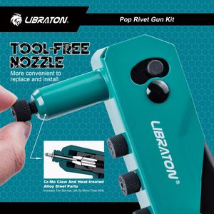 Libraton Heavy Duty Rivet Gun Set – 120 Blind Rivets, 4 Drill Bits, Interchangeable Heads