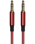 3.5mm Nylon Braided Aux Cable (33ft/10m,Hi-Fi Sound), Audio Auxiliary Male to Male AUX Cord for Headphones, Car, Home Stereos, Speaker, iPhone, iPad, iPod, Echo & More – red