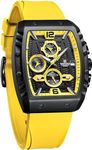 NAVIFORCE Waterproof Chronograph Sport Watch for Men, Colorful Silicone Band, Auto Date Quartz Wristwatch (Yellow), Yellow, Modern