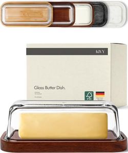 KIVY Glass butter dish with airtight lid that keeps butter soft - For countertop and refrigerator door shelf - Butter tray with lid fridge - Butter holder for counter - Covered butter dishes with lid