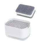 Obsoorth 10oz Dish Soap Dispenser for Kitchen Sink with Sponge Holder Push Down Pump Caddy Tray Container Set Dishwashing Liquid Detergent Organizer on Countertop Travel Trailer - White