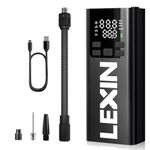 LEXIN P5 Tire Inflator Portable Air Compressor, 150PSI Electric Air Pump for Car Tires, w/Pressure Gauge&LED Light, 5000mAh Cordless Smart Pump for Car/Motorcycle/Bike/Bicycle/Scooter/Ball, Alloy