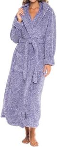 Alexander Del Rossa Women's Fuzzy Plush Fleece Bathrobe with Hood, Soft Warm Fluffy Hoodie, Hooded Lounge Robe Heathered Purple Large (A0304CDPLG), Heathered Purple