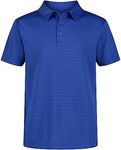 Nautica Boys' Active Short Sleeve Polo Shirt, Button Closure & Embossed Stripes, Breathable Performance Fabric, Royal, 10-12 Husky