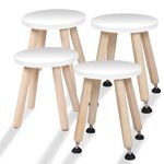 Cateam Wooden Step Stool for Kids and Toddlers - Set of 4 - White - Extendable Legs Kids Chair - Sensory Table Stool - Children's Round Sitting Stool with Leveling Feet and Anti-Slip Pads