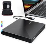 PeroBuno External CD DVD +/-RW Drive USB 3.0 USB C Portable CD/DVD Player Burner Reader Writer Optical CD ROM Disk Drive for Laptop Desktop PC Mac MacBook Pro/Air Windows Linux OS with Carrying Case