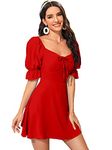 Aahwan Red Solid Ruched Detail A-line Mini Dress for Women's & Girls' (194-Red-S)