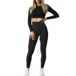 JN JANPRINT 2 Piece Gym Sets for Women Long Sleeve Crop Top High Waist Jumpsuit Seamless Outfits Sets Yoga Active Clothes Sportswear Set