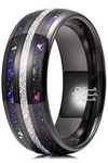 Three Keys Jewelry 8mm Men Engagement Tungsten Galaxy Rings Blue Created-opal Carbide Meteorite Real with Jewels Polished Infinity Unique for Him Black Size X