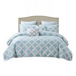 Serenta 7 Piece Printed Microfiber Bedspread Set, Queen, Monroe Blue