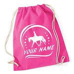 Hippowarehouse PERSONALISED Horse Riding Your Name Here Drawstring Cotton School Gym Kid Bag Sack 37cm x 46cm, 12 litres