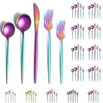 Evanda Rainbow Cutlery Set 40 Piece Service for 8, Titanium Colorful Plating Stainless Steel Silverware Set, Include Knives Forks Spoons Set, Idea Gift for Home and Wife, Dishwasher Safe