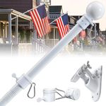 Aeaskiey Flag Pole, White Flag Pole Kit with Holder, Flag Poles for Outside House, 6 FT Metal Flagpole Heavy Duty, Adjustable Flag Pole for 3x5 Flags Outdoor with Tangle Free Rings