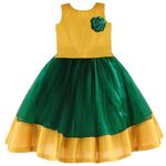 Stanwells Kids Girls Readymade Lehnga Choli Net Flared Ruffle Pattern Dress Sleeveless Beautiful Ethnic Beautiful Flower Traditional Full Length Girl Lehenga Choli Set(Green & Yellow)(6-12 Months)