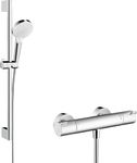 hansgrohe Crometta - shower set with thermostat Ecostat 1001 CL, shower head, shower bar 65cm, shower hose 160cm and shower head holder, hand shower with 2 sprays, chrome, 27812400