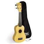 Mad About SU8 Soprano Ukulele – Pastel Yellow with Gig Bag, Pick, and Spare Strings – Great for Schools and Beginners, Includes Carbon Black Strings for Improved Tuning