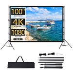 Projector Screen with Stand, Towallmark 100 inch Portable Projection Screen, 16:9 4K HD Rear & Front Projections Movies Screen with Carry Bag, for Indoor Outdoor Home Theater Backyard Camping