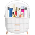Kousee Makeup Storage Organizer, Skincare Organisers Cosmetic Display Case with Dust Free Cover Portable Handle, Waterproof Makeup Box for Vanity Countertop Bathroom Dresser- White