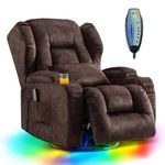 DRMBOOK Dual Motor Power Swivel Rocker Recliner Chairs, Electric Wall Hugger Reclining Sofa with Massage & Heat, Overstuffed Theater Seating with LED/USB/Type-C Ports (Velvet Brown, Single Chair)