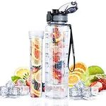 UTEBIT Water Bottle 1L with Fruit Infuser, 1 Litre Sports Water Bottle with Motivational Time Marker, Dishwasher Safe Leak-proof Bottle BPA Free Tritan for Outdoors, Camping, Gym, School, Office