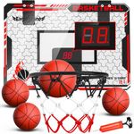 EagleStone Mini Indoor Basketball Hoop with Scoreboard,4 Balls & Pump,Over The Door Bedroom Office Basketball Hoop for 6 7 8 9 10 11 12+ Year Old Kids Boys Birthday