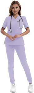 YEZEX Women's Medical Scrub Set, V-Neck Top & Jogger Pants, 10 Pockets, Light Purple