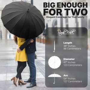 Royal Walk Large Black Umbrella – Windproof Automatic Open