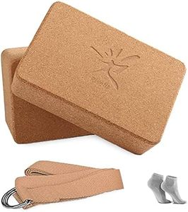 Risefit Sturdy Cork Yoga Blocks Pack of 2 and Yoga Straps Set, Firm Heavy Yoga Blocks Cork Pilates Exercise Grip Blocks Odor-Free Moisture-Proof Yoga Nice Aid Accessories Bolster Gym Home Workout