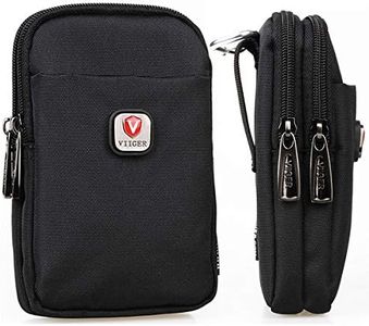 VIIGER Versatile Nylon Dual Phone Holster Cellphone Belt Case Holder Mens Belt Pouch w/Clip Smartphone Belt Loop Pouch Bag 2 Zipper Pockets Compatible with iPhone 15 Pro Max Case Galaxy S25, Black