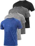 Ullnoy 4 Pack Men's Dry Fit T Shirt Moisture Wicking Athletic Tees Exercise Fitness Activewear Short Sleeves Gym Workout Top Black/Dark Gray/Light Gray/Blue S