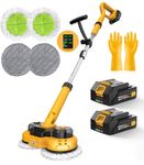 21V Cordless Electric Mop Floor Cleaner, Dual-Motor Rechargeable Hard Floor Cleaner Scrubber, 2Packs 2000mAh Batteries Spin Mop with LED Headlight & Water Tank for Hardwood, Tile, Marble, Vinyl